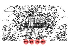 Hand Drawn Treehouse Illustration For Kids Play Product Image 1