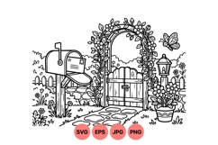 Hand Drawn Garden Gate Floral Clipart Illustration Product Image 1