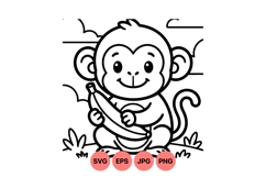 Cute Cartoon Monkey Holding Banana Vector Illustration Product Image 1