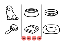 Line Art Dog Pet Accessories Vector Clipart Product Image 1