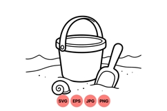 Black Line Art Beach Bucket With Shovel Illustration Product Image 1