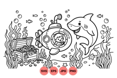 Cute Underwater Submarine And Shark Svg Illustration Product Image 1
