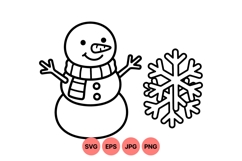 Hand Drawn Winter Snowman And Snowflake Clipart Product Image 1