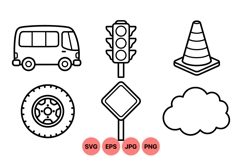 Black Line Art Traffic Sign And Vehicle Icons Product Image 1