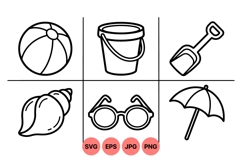 Line Art Summer Beach Icons Svg Product Image 1
