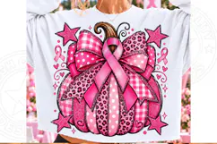 Pink Ribbon Pumpkin Breast Cancer Awareness Leopard Bow PNG Product Image 1