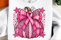 Pink Ribbon Pumpkin Breast Cancer Awareness Leopard Bow PNG Product Image 2