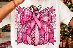 Pink Ribbon Pumpkin Breast Cancer Awareness Leopard Bow PNG Product Image 3