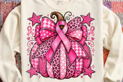 Pink Ribbon Pumpkin Breast Cancer Awareness Leopard Bow PNG Product Image 4