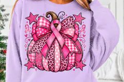 Pink Ribbon Pumpkin Breast Cancer Awareness Leopard Bow PNG Product Image 5