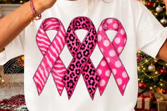 Breast Cancer Awareness Pink Ribbon Trio PNG Product Image 3