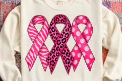 Breast Cancer Awareness Pink Ribbon Trio PNG Product Image 4