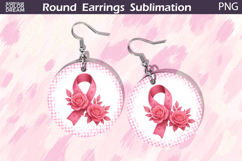 Breast Cancer Earrings | Pink Ribbon Round Earrings Product Image 1