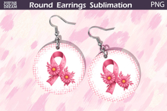Breast Cancer Earrings | Pink Ribbon Floral Round Earrings Product Image 1