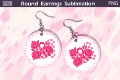 Breast Cancer Earrings | Pink Ribbon Floral Round Earrings Product Image 1