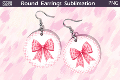 Breast Cancer Earrings | Bow Pink Ribbon Round Earrings Product Image 1