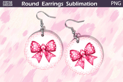 Breast Cancer Earrings | Bow Pink Ribbon Round Earrings Product Image 1