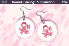 Breast Cancer Earrings | Pink Ribbon Floral Round Earrings Product Image 1