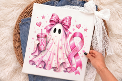Breast Cancer Ghost PNG, Pink Ribbon Ghost Sublimation Product Image 3