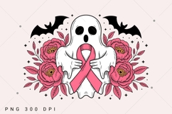 Breast Cancer Halloween Ghost PNG, Boho Halloween Png Product Image 1
