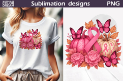 Breast Cancer Awareness | Pink Ribbon Pumpkin Floral Product Image 1