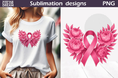 Breast Cancer Awareness | Pink Ribbon Angel Wings Floral Product Image 1
