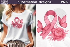 Breast Cancer Awareness | Pink Ribbon Butterfly Floral Product Image 1