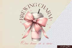 Coquette Pink Coffee Bow PNG, Sublimation Design. Product Image 1