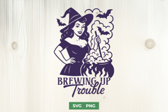 Brewing Up Trouble SVG | Retro Pinup Witch Halloween PNG Art Product Image 1