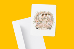 Bride Groom Vintage Car Watercolor Clipart Product Image 6