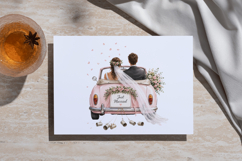 Bride Groom Vintage Car Watercolor Clipart Product Image 7