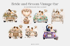 Bride Groom Vintage Car Watercolor Clipart Product Image 4