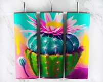 Watercolor Succulent Flower Cactus Tumbler Wrap PNG Product Image 3