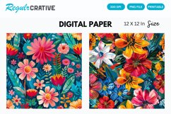 Bright Floral Seamless Digital Paper, Bright Floral Pattern Product Image 1