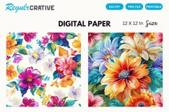 Bright Floral Seamless Digital Paper, Bright Floral Pattern Product Image 1