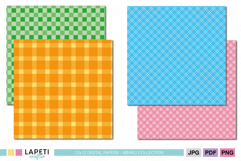 Bright orange, green, blue and pink plaid paper set for party printables and scrapbooking.