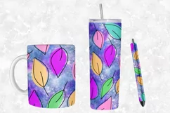 Leaves on Watercolor Tumbler Sublimation, Pen and Mug Wrap Product Image 3
