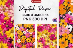 Bright Pink &amp; Yellow Flowers Digital Paper Product Image 1