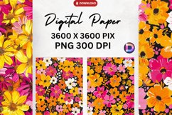 Bright Pink &amp; Yellow Flowers Digital Paper Product Image 1