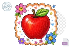 Bright Red Teacher Apple Clipart PNG School Classroom Art Product Image 1