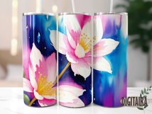 Vibrant Watercolor Flowers Tumbler Design, Bright Floral PNG Product Image 4