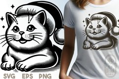 British Shorthair Cat wearing a Santa hat SVG File Product Image 1
