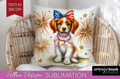 Brittany Spaniel Dog Pillow Sublimation Patriotic Dog Pillow Product Image 1