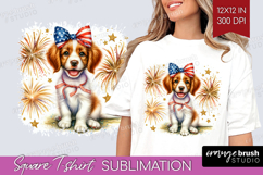 Brittany Spaniel Dog Square Tshirt Background Patriotic Dog Product Image 1