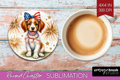 Brittany Spaniel Dog Round Coaster Patriotic Dog Coaster PNG Product Image 1