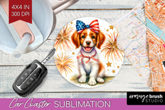 Brittany Spaniel Dog Car Coaster Patriotic Dog Coaster PNG Product Image 1
