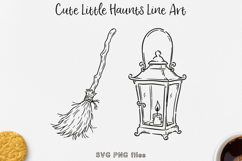 Witch Broom and Antique Lantern SVG, Halloween Magic Lineart Product Image 1