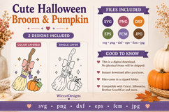 Witch Broom SVG, Cute Halloween Broom &amp; Pumpkin SVG Product Image 4