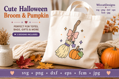 Witch Broom SVG, Cute Halloween Broom &amp; Pumpkin SVG Product Image 2