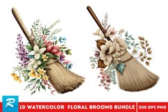 Watercolor Floral Brooms Clipart Bundle